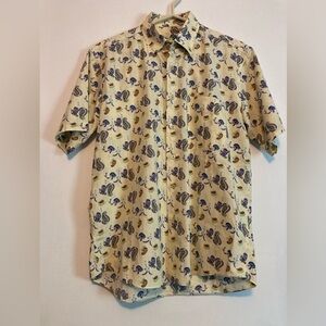 Alan Flusser mens  SZ M Paisley, Cream and Blue 100%cotton short sleeve shirt